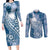 Tonga Kupesi Ngatu Couples Matching Long Sleeve Bodycon Dress and Long Sleeve Button Shirt Vintage Blue Plumeria