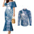Tonga Kupesi Ngatu Couples Matching Mermaid Dress and Long Sleeve Button Shirt Vintage Blue Plumeria