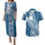 Tonga Kupesi Ngatu Couples Matching Puletasi and Hawaiian Shirt Vintage Blue Plumeria