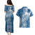 Tonga Kupesi Ngatu Couples Matching Puletasi and Hawaiian Shirt Vintage Blue Plumeria