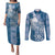 Tonga Kupesi Ngatu Couples Matching Puletasi and Long Sleeve Button Shirt Vintage Blue Plumeria