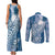 Tonga Kupesi Ngatu Couples Matching Tank Maxi Dress and Long Sleeve Button Shirt Vintage Blue Plumeria