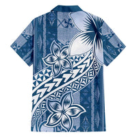 Tonga Kupesi Ngatu Family Matching Long Sleeve Bodycon Dress and Hawaiian Shirt Vintage Blue Plumeria