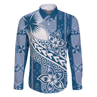 Tonga Kupesi Ngatu Family Matching Mermaid Dress and Hawaiian Shirt Vintage Blue Plumeria