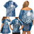 Tonga Kupesi Ngatu Family Matching Off Shoulder Short Dress and Hawaiian Shirt Vintage Blue Plumeria