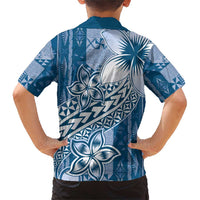 Tonga Kupesi Ngatu Family Matching Short Sleeve Bodycon Dress and Hawaiian Shirt Vintage Blue Plumeria LT05 - Polynesian Pride