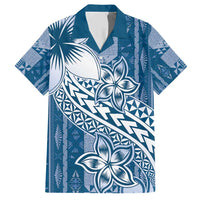 Tonga Kupesi Ngatu Family Matching Short Sleeve Bodycon Dress and Hawaiian Shirt Vintage Blue Plumeria LT05 Dad's Shirt - Short Sleeve Blue - Polynesian Pride
