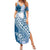 Tonga Kupesi Ngatu Family Matching Summer Maxi Dress and Hawaiian Shirt Vintage Blue Plumeria