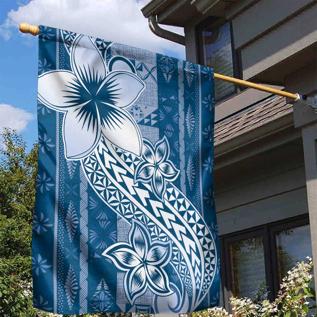 Tonga Kupesi Ngatu Garden Flag Vintage Blue Plumeria