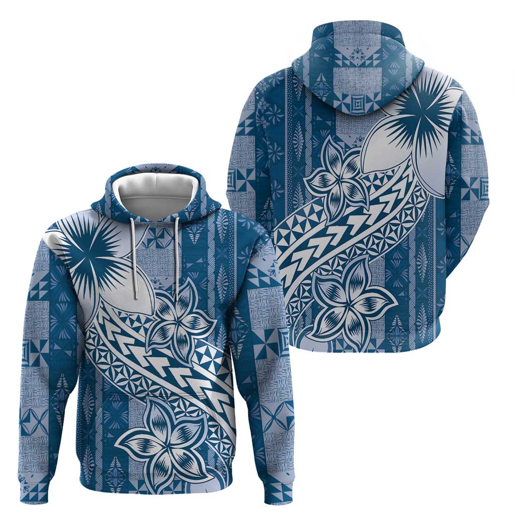 Tonga Kupesi Ngatu Hoodie Vintage Blue Plumeria