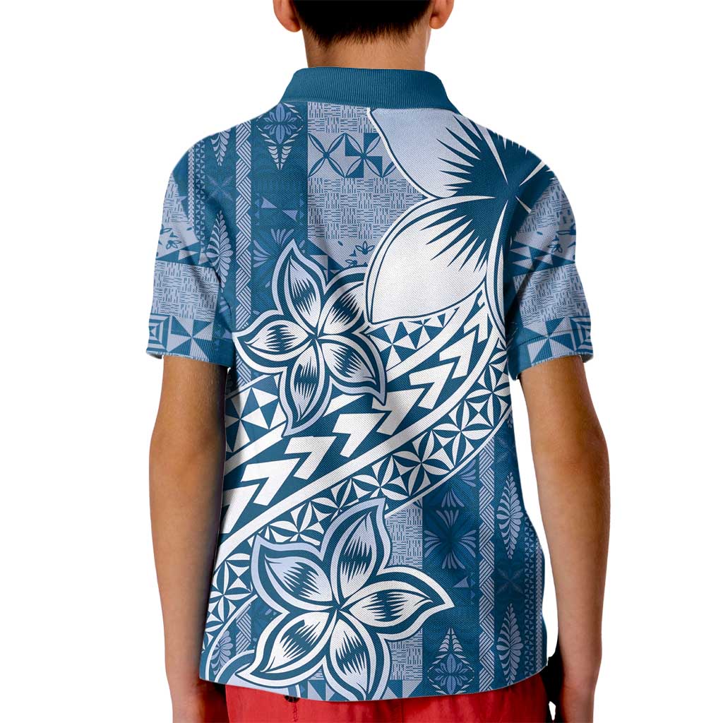 Tonga Kupesi Ngatu Kid Polo Shirt Vintage Blue Plumeria