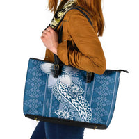 Tonga Kupesi Ngatu Leather Tote Bag Vintage Blue Plumeria