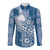 Tonga Kupesi Ngatu Long Sleeve Button Shirt Vintage Blue Plumeria