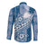 Tonga Kupesi Ngatu Long Sleeve Button Shirt Vintage Blue Plumeria