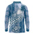 Tonga Kupesi Ngatu Long Sleeve Polo Shirt Vintage Blue Plumeria