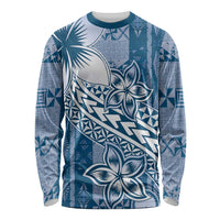 Tonga Kupesi Ngatu Long Sleeve Shirt Vintage Blue Plumeria LT05 Unisex Blue - Polynesian Pride