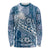 Tonga Kupesi Ngatu Long Sleeve Shirt Vintage Blue Plumeria