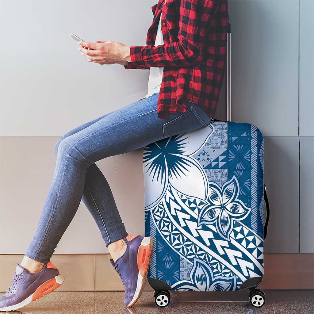 Tonga Kupesi Ngatu Luggage Cover Vintage Blue Plumeria