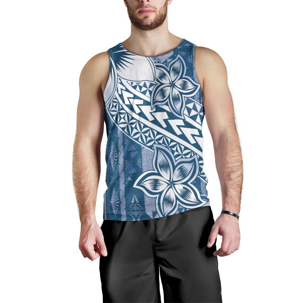 Tonga Kupesi Ngatu Men Tank Top Vintage Blue Plumeria