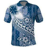 Tonga Kupesi Ngatu Polo Shirt Vintage Blue Plumeria