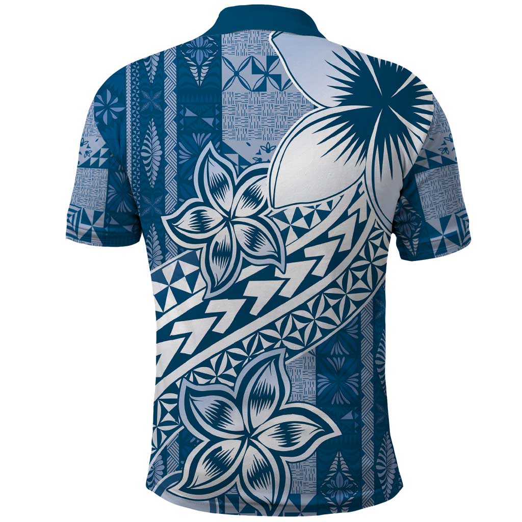 Tonga Kupesi Ngatu Polo Shirt Vintage Blue Plumeria