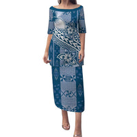 Tonga Kupesi Ngatu Puletasi Vintage Blue Plumeria