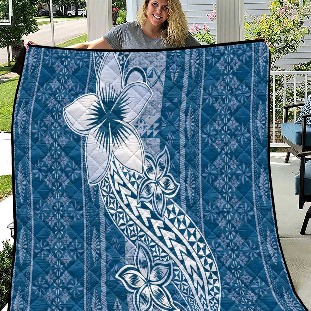 Tonga Kupesi Ngatu Quilt Vintage Blue Plumeria