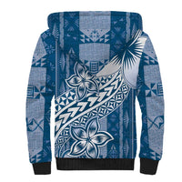 Tonga Kupesi Ngatu Sherpa Hoodie Vintage Blue Plumeria
