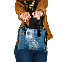 Tonga Kupesi Ngatu Shoulder Handbag Vintage Blue Plumeria