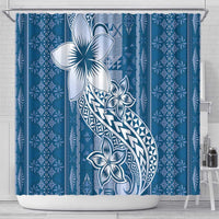 Tonga Kupesi Ngatu Shower Curtain Vintage Blue Plumeria