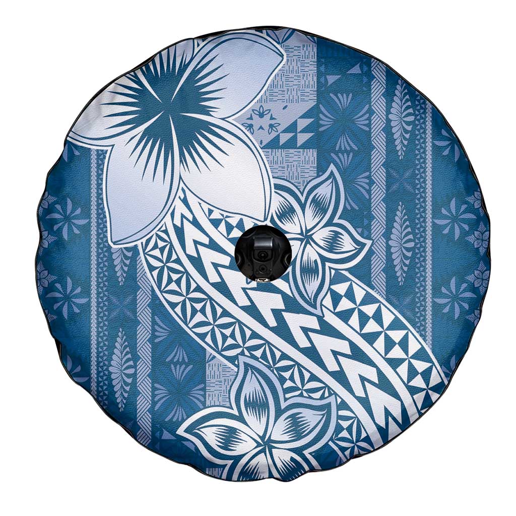 Tonga Kupesi Ngatu Spare Tire Cover Vintage Blue Plumeria