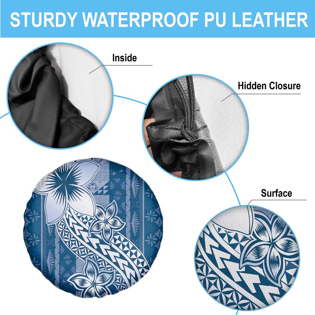 Tonga Kupesi Ngatu Spare Tire Cover Vintage Blue Plumeria