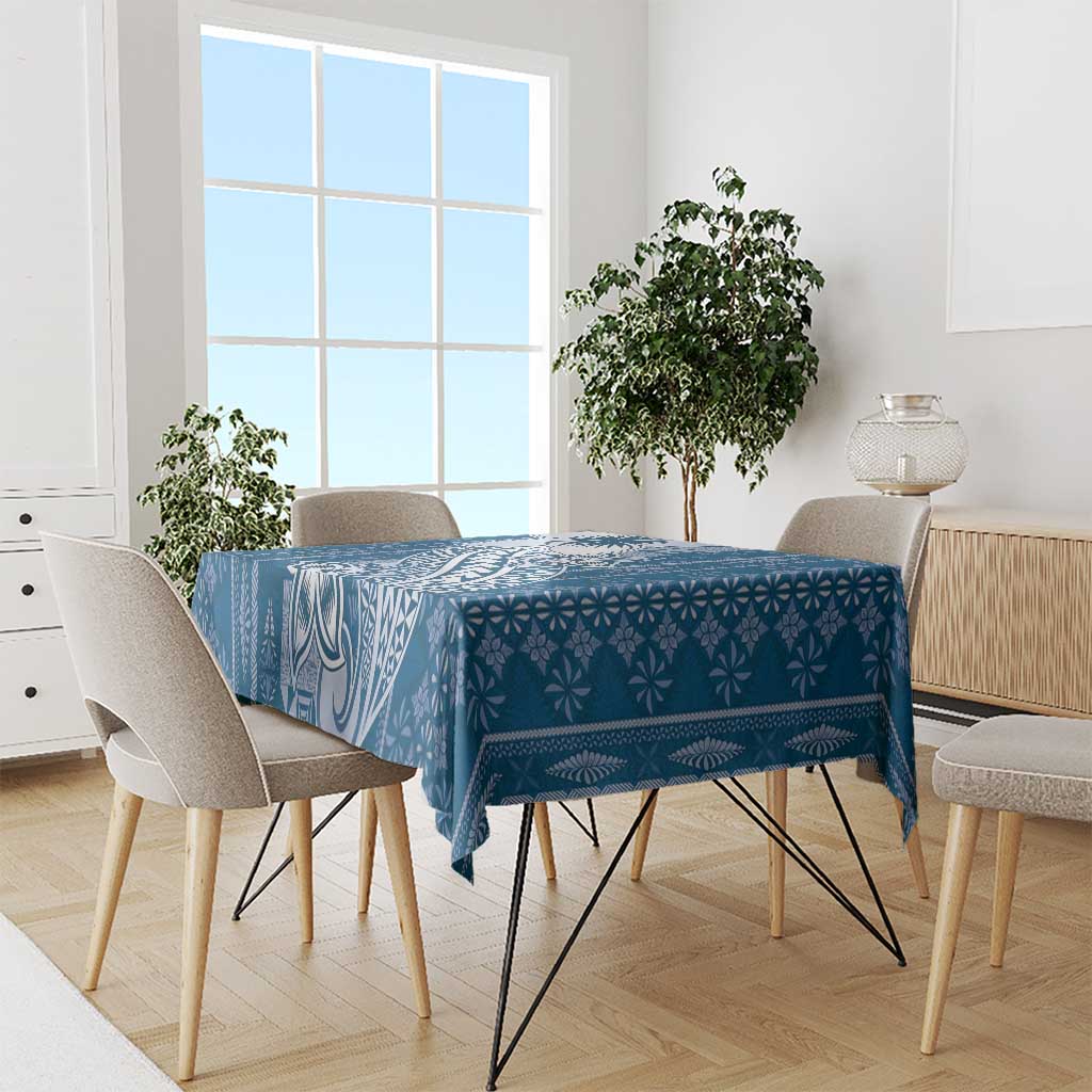 Tonga Kupesi Ngatu Tablecloth Vintage Blue Plumeria