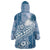 Tonga Kupesi Ngatu Wearable Blanket Hoodie Vintage Blue Plumeria