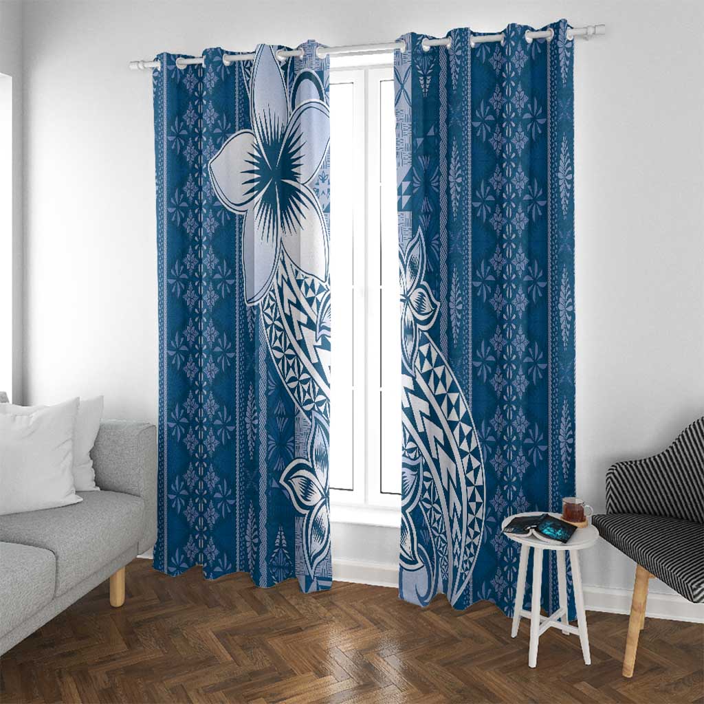 Tonga Kupesi Ngatu Window Curtain Vintage Blue Plumeria