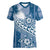 Tonga Kupesi Ngatu Women V-Neck T-Shirt Vintage Blue Plumeria