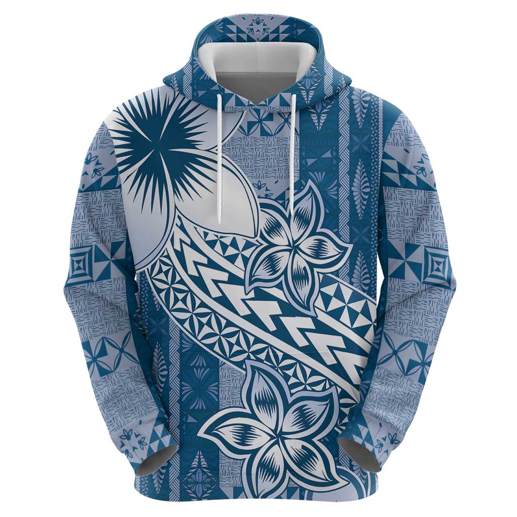 Tonga Kupesi Ngatu Zip Hoodie Vintage Blue Plumeria