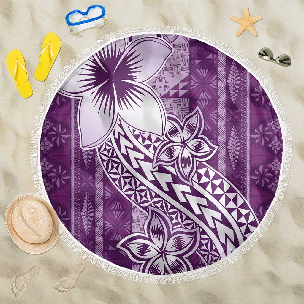 Tonga Kupesi Ngatu Beach Blanket Vintage Purple Plumeria LT05 One Size 150cm Purple - Polynesian Pride