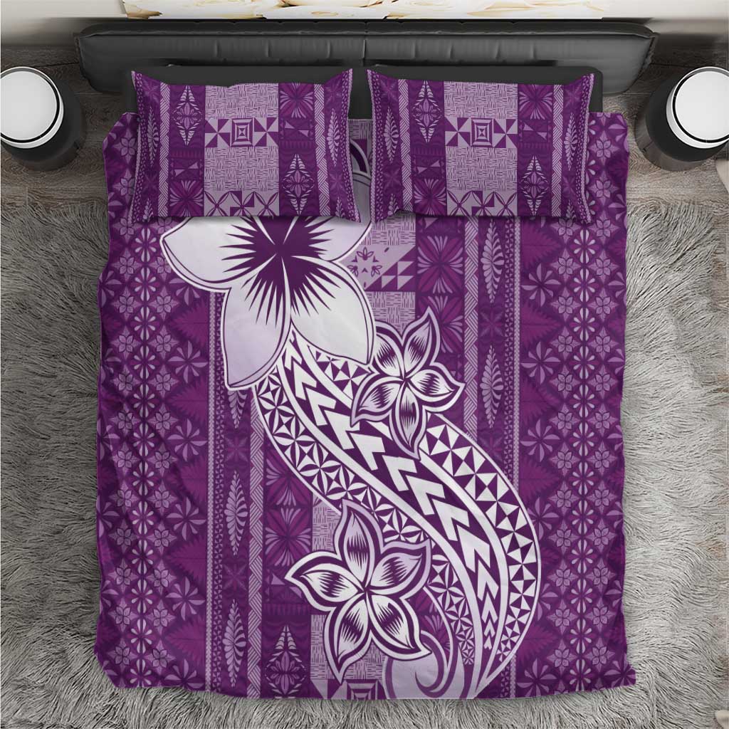 Tonga Kupesi Ngatu Bedding Set Vintage Purple Plumeria LT05 Purple - Polynesian Pride