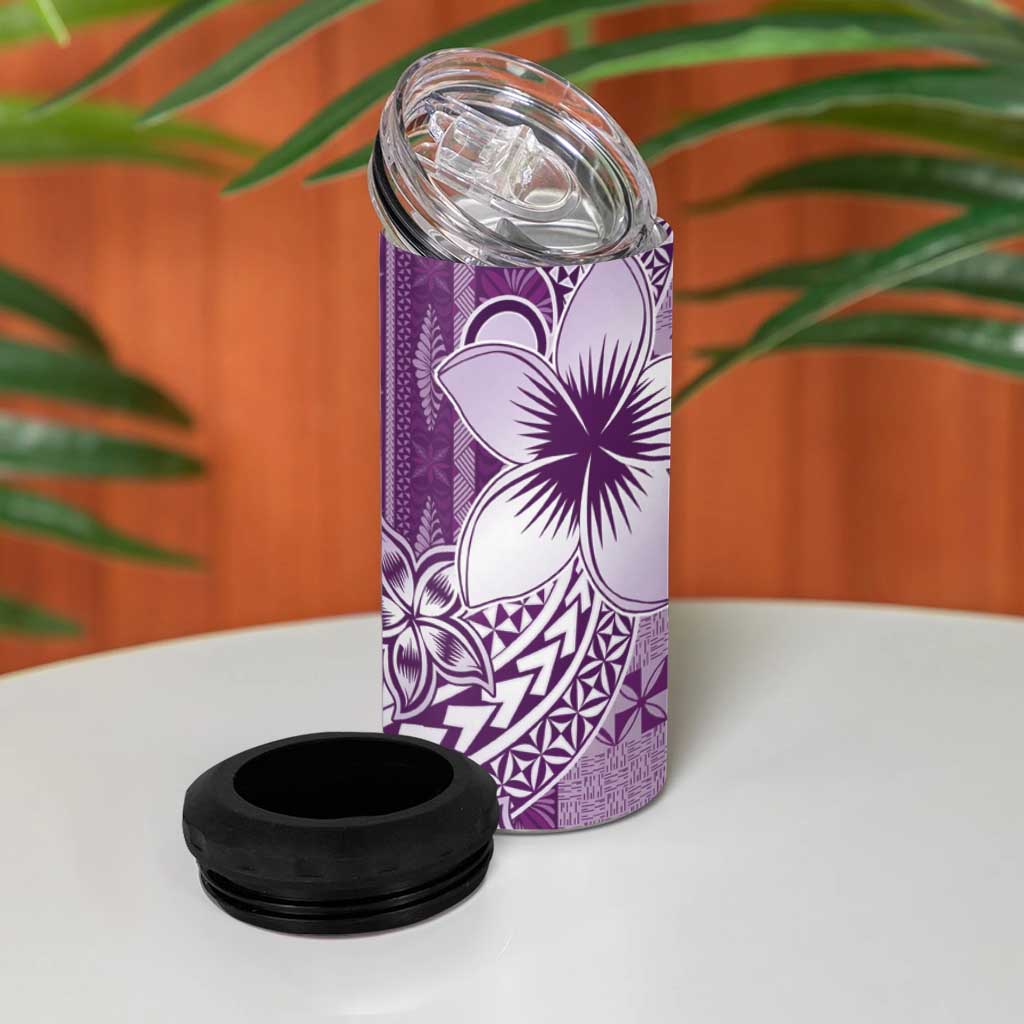 Tonga Kupesi Ngatu 4 in 1 Can Cooler Tumbler Vintage Purple Plumeria