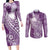 Tonga Kupesi Ngatu Couples Matching Long Sleeve Bodycon Dress and Long Sleeve Button Shirt Vintage Purple Plumeria