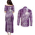 Tonga Kupesi Ngatu Couples Matching Puletasi and Long Sleeve Button Shirt Vintage Purple Plumeria