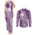 Tonga Kupesi Ngatu Couples Matching Tank Maxi Dress and Long Sleeve Button Shirt Vintage Purple Plumeria
