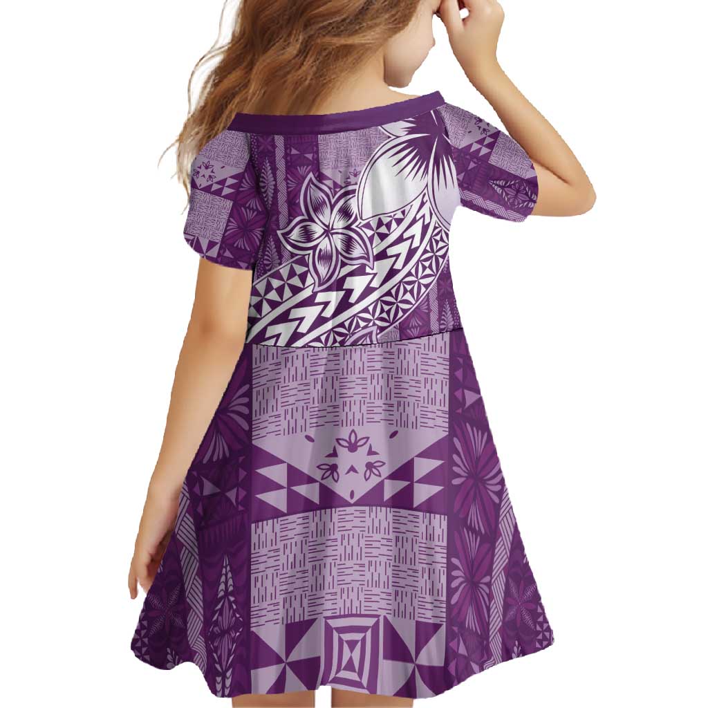 Tonga Kupesi Ngatu Family Matching Long Sleeve Bodycon Dress and Hawaiian Shirt Vintage Purple Plumeria