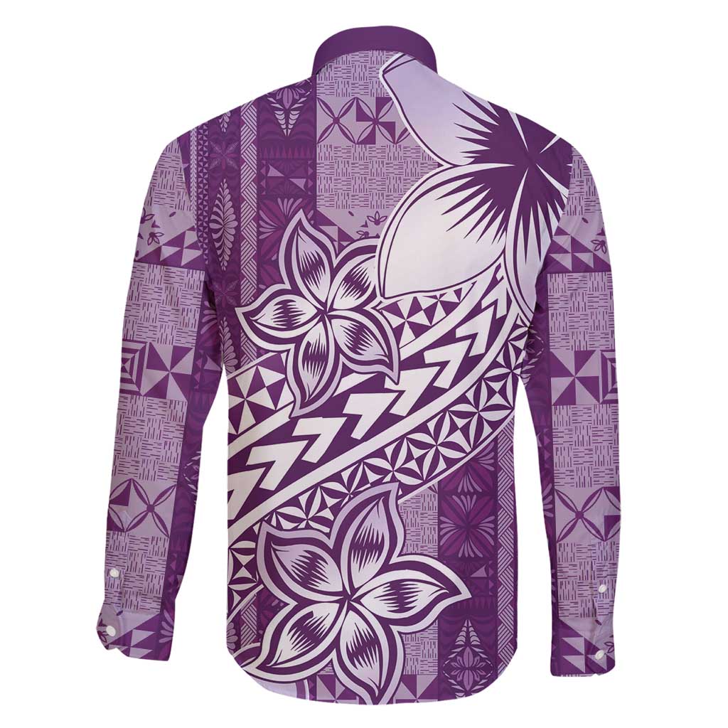 Tonga Kupesi Ngatu Family Matching Long Sleeve Bodycon Dress and Hawaiian Shirt Vintage Purple Plumeria
