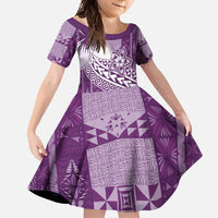 Tonga Kupesi Ngatu Family Matching Mermaid Dress and Hawaiian Shirt Vintage Purple Plumeria