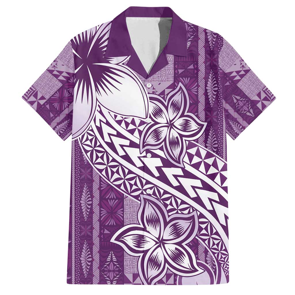 Tonga Kupesi Ngatu Family Matching Off Shoulder Maxi Dress and Hawaiian Shirt Vintage Purple Plumeria