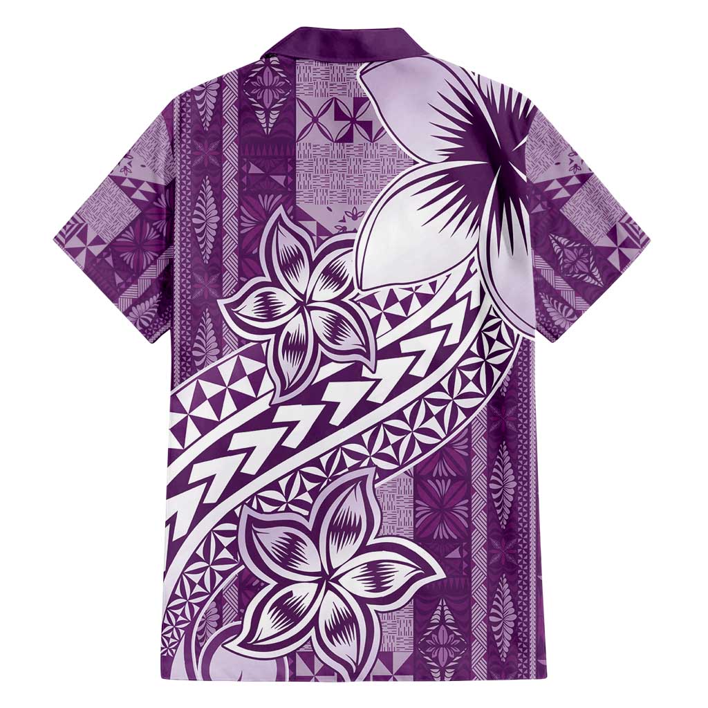 Tonga Kupesi Ngatu Family Matching Off Shoulder Short Dress and Hawaiian Shirt Vintage Purple Plumeria