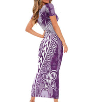 Tonga Kupesi Ngatu Family Matching Short Sleeve Bodycon Dress and Hawaiian Shirt Vintage Purple Plumeria