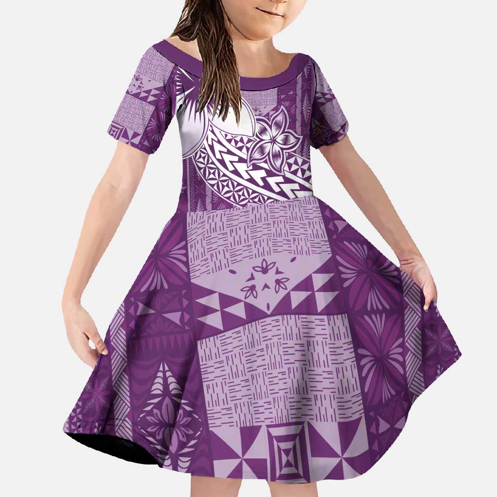 Tonga Kupesi Ngatu Family Matching Summer Maxi Dress and Hawaiian Shirt Vintage Purple Plumeria